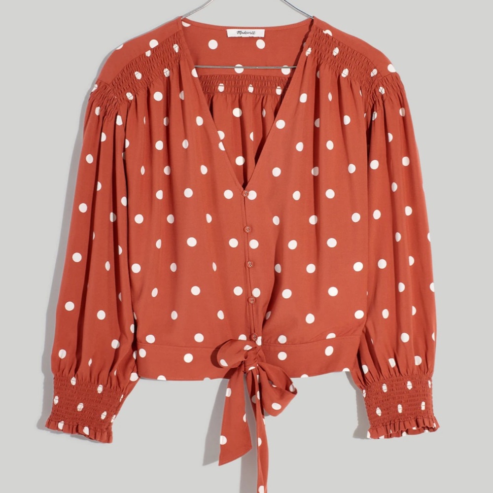 Madewell Tie Front Top Shirt Blouse in Dot - Size 10 - polka dot - EUC